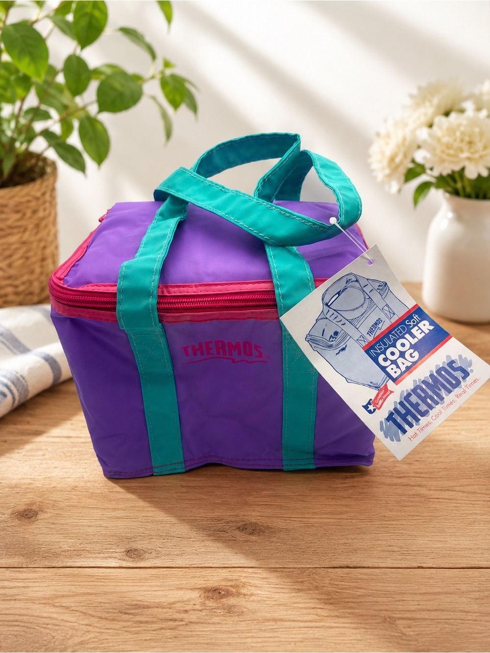 Vintage 1992 Thermos Insulated Soft Cooler Bag Purple Teal Pink NOS New Tags